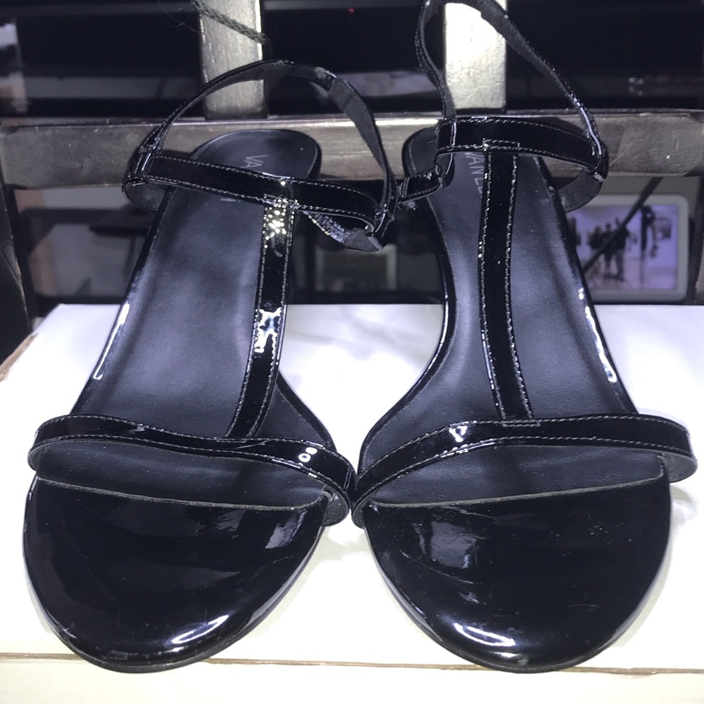 Vaneli Black Patent T-Strap Heels